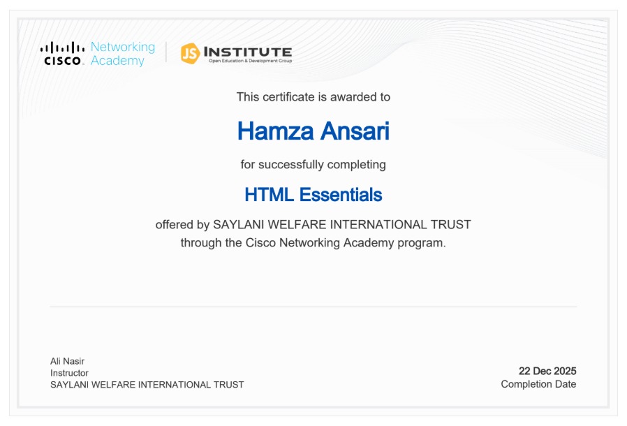 HTML Certificate
